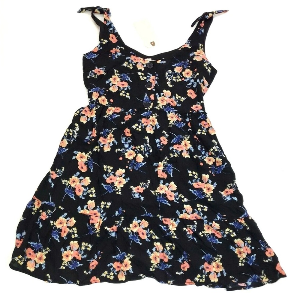 Band of Gypsies Black Floral Babydoll Flare Mini Dress, Women’s Size S